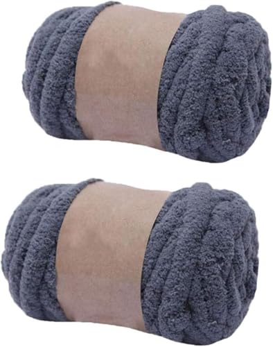 2 Packungen super grobes Chenille-Garn zum Stricken und Häkeln, Deckengarn, DIY, gepolsterte Mütze, Schal, Decke, Puppenteppich, Tasche, Mütze, Kissen, Katzenbett (dunkelgrau) von LXGSGDSG