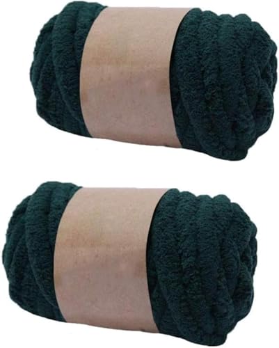 2 Packungen super grobes Chenille-Garn zum Stricken und Häkeln, Deckengarn, DIY, gepolsterte Mütze, Schal, Decke, Puppenteppich, Tasche, Mütze, Kissen, Katzenbett (dunkelgrün) von LXGSGDSG