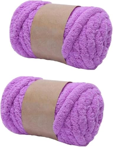 2 Packungen super grobes Chenille-Garn zum Stricken und Häkeln, Deckengarn, DIY, gepolsterte Mütze, Schal, Decke, Puppenteppich, Tasche, Mütze, Kissen, Katzenbett (lila) von LXGSGDSG