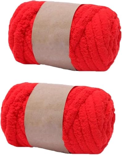 2 Packungen super grobes Chenille-Garn zum Stricken und Häkeln, Deckengarn, DIY, gepolsterte Mütze, Schal, Decke, Puppenteppich, Tasche, Mütze, Kissen, Katzenbett (rot) von LXGSGDSG