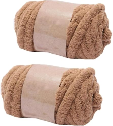 2 Packungen supergrobes Chenille-Garn zum Stricken und Häkeln, Deckengarn, DIY, gepolsterte Mütze, Schal, Decke, Puppenteppich, Tasche, Mütze, Kissen, Katzenbett (Khaki) von LXGSGDSG