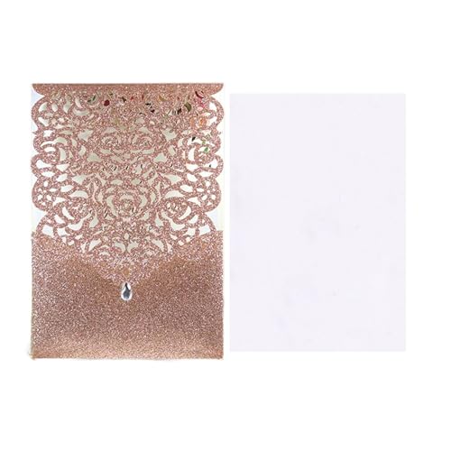 Hochzeitseinladungen 25/50 Stück Glitzer-Papier Hochzeitseinladungen Karte Spitze Diamant Tasche Grußkarte Druck Geburtstag Mariage Party Dekoration (Farbe: Apfeleinband, Größe: 25 Stück) von LXHZSY