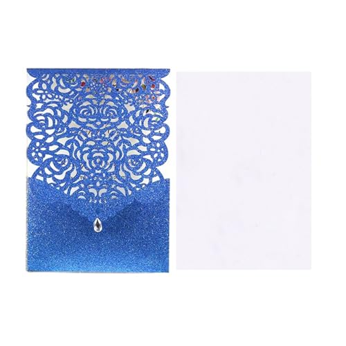 Hochzeitseinladungen 25/50 Stück Glitzer-Papier Hochzeitseinladungen Karte Spitze Diamant Tasche Grußkarte Druck Geburtstag Mariage Party Dekoration (Farbe: Blauer Einband, Größe: 25 Stück) von LXHZSY