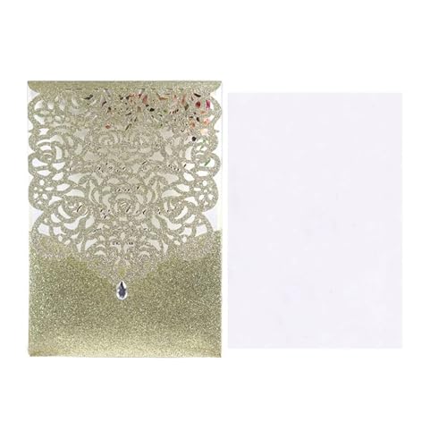 Hochzeitseinladungen 25/50 Stück Glitzer-Papier Hochzeitseinladungen Karte Spitze Diamant Tasche Grußkarte Druck Geburtstag Mariage Party Dekoration (Farbe: Gold 1 Einband, Größe: 25 Stück) von LXHZSY