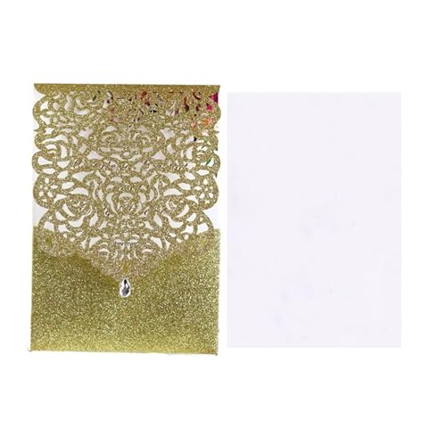 Hochzeitseinladungen 25/50 Stück Glitzer-Papier Hochzeitseinladungen Karte Spitze Diamant Tasche Grußkarte Druck Geburtstag Mariage Party Dekoration (Farbe: Goldeinband, Größe: 50 Stück) von LXHZSY