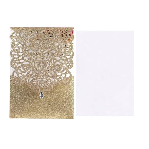 Hochzeitseinladungen 25/50 Stück Glitzer-Papier Hochzeitseinladungen Karte Spitze Diamant Tasche Grußkarte Druck Geburtstag Mariage Party Dekoration (Farbe: Roseneinband, Größe: 25 Stück) von LXHZSY