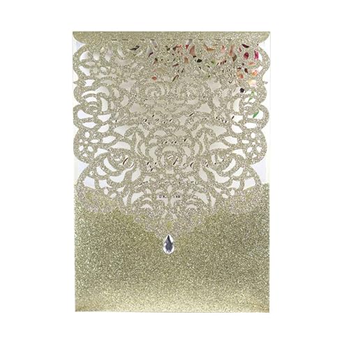 Hochzeitseinladungen 25/50 Stück Glitzer-Papier Hochzeitseinladungen Karte Spitze Diamant Tasche Grußkarte Druck Geburtstag Mariage Party Dekoration (Farbe: nur Gold 1 Einband, Größe: 50 Stück) von LXHZSY