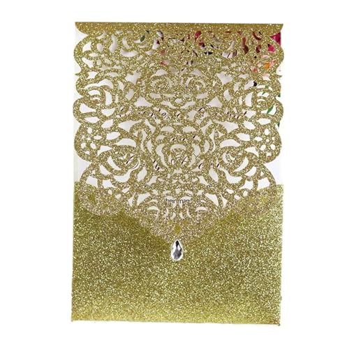 Hochzeitseinladungen 25/50 Stück Glitzer-Papier Hochzeitseinladungen Karte Spitze Diamant Tasche Grußkarte Druck Geburtstag Mariage Party Dekoration (Farbe: nur Goldeinband, Größe: 25 Stück) von LXHZSY