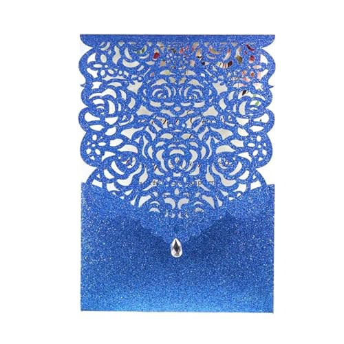 Hochzeitseinladungen 25/50 Stück Glitzer-Papier Hochzeitseinladungen Karte Spitze Diamant Tasche Grußkarte Druck Geburtstag Mariage Party Dekoration (Farbe: nur blauer Einband, Größe: 25 Stück) von LXHZSY