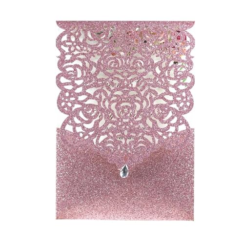 Hochzeitseinladungen 25/50 Stück Glitzer-Papier Hochzeitseinladungen Karte Spitze Diamant Tasche Grußkarte Druck Geburtstag Mariage Party Dekoration (Farbe: nur rosa Einband, Größe: 25 Stück) von LXHZSY