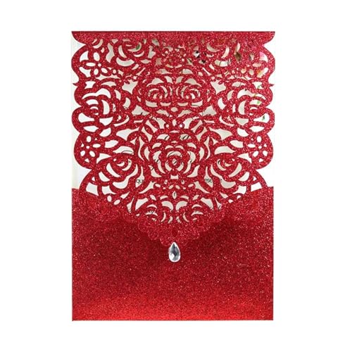 Hochzeitseinladungen 25/50 Stück Glitzer-Papier Hochzeitseinladungen Karte Spitze Diamant Tasche Grußkarte Druck Geburtstag Mariage Party Dekoration (Farbe: nur roter Einband, Größe: 50 Stück) von LXHZSY