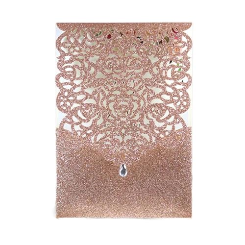 Hochzeitseinladungen 25/50 Stück Glitzer-Papier Hochzeitseinladungen Karte Spitze Diamant Taschengrußkarte Druck Geburtstag Mariage Party Dekoration (Farbe: Apfelgoldeinband, Größe: 25 Stück) von LXHZSY