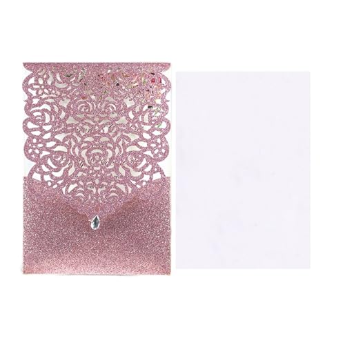 Hochzeitseinladungen 25/50 Stück Glitzer-Papier Hochzeitseinladungen Karte Spitze Diamant Taschengrußkarte Druck Geburtstag Mariage Party Dekoration (Farbe: rosa Einband, Größe: 50 Stück) von LXHZSY