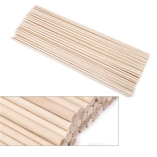 LXHZSY Holzstäbchen Zum Basteln Runder Holzstab for Basteln von Lebensmitteln, EIS am Stiel und Modellbau, Kuchendübel, DIY-Dübel, Gebäudemodell, Holzbearbeitungswerkzeug(3x200mm 50pcs) von LXHZSY