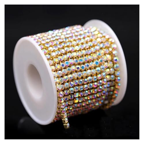 LXHZSY Strassband 1 Yard 10 Yards/Rolle Glitzer Kristall Strass Kette for Aufnähen und Aufkleben for Kleidung DIY Bekleidungszubehör Zierkette(Gold Base AB,1 Yard_SS16-4MM) von LXHZSY