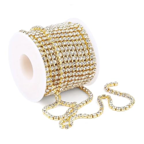 LXHZSY Strassband 1 Yard 10 Yards/Rolle Glitzer Kristall Strass Kette for Aufnähen und Aufkleben for Kleidung DIY Bekleidungszubehör Zierkette(Gold Base Clear,1 Yard_SS6-2MM) von LXHZSY