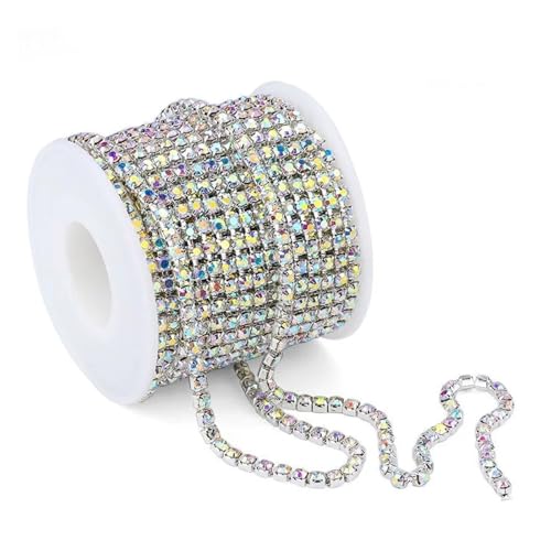 LXHZSY Strassband 1 Yard 10 Yards/Rolle Glitzer Kristall Strass Kette for Aufnähen und Aufkleben for Kleidung DIY Bekleidungszubehör Zierkette(Silver Base AB,1 Yard_SS16-4MM) von LXHZSY