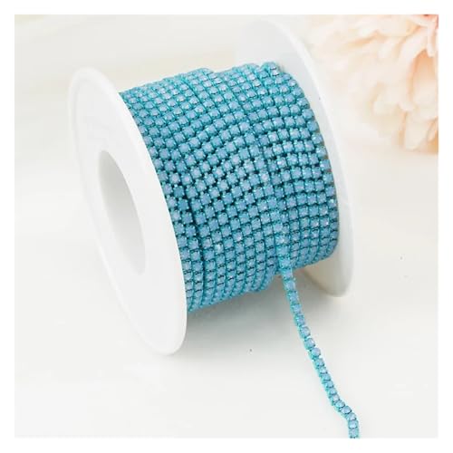 LXHZSY Strassband 2mm 1 Yard Rosa/Grün/Blau Opalglas Strass Cup Kette Glitter Kristall Strass Trim for DIY Hochzeit Kleid Dekoration(Blue Opal,SS6(2mm)-10yards) von LXHZSY