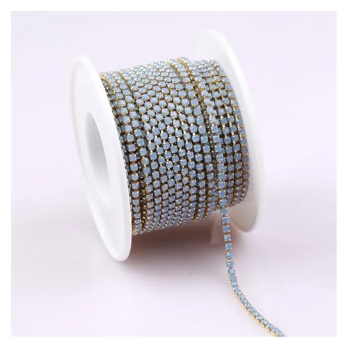 LXHZSY Strassband 2mm 1 Yard Rosa/Grün/Blau Opalglas Strass Cup Kette Glitter Kristall Strass Trim for DIY Hochzeit Kleid Dekoration(Gold Blue Opal,SS6(2mm)-10yards) von LXHZSY