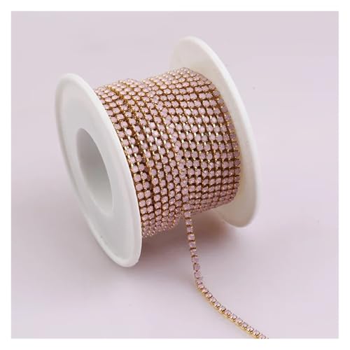 LXHZSY Strassband 2mm 1 Yard Rosa/Grün/Blau Opalglas Strass Cup Kette Glitter Kristall Strass Trim for DIY Hochzeit Kleid Dekoration(Gold Pink Opal,SS6(2mm)-10yards) von LXHZSY