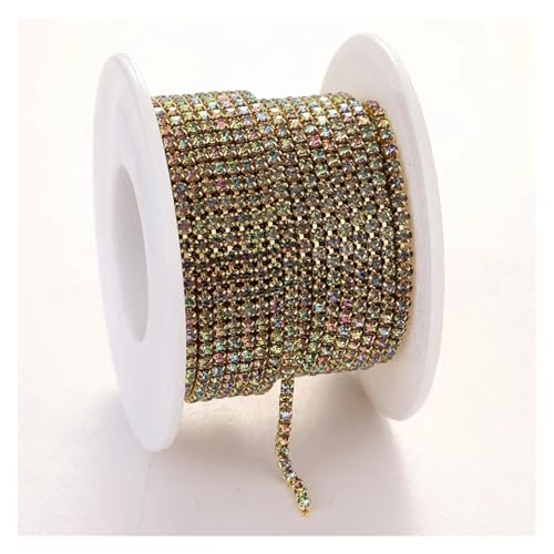 LXHZSY Strassband 2mm 1 Yard Rosa/Grün/Blau Opalglas Strass Cup Kette Glitter Kristall Strass Trim for DIY Hochzeit Kleid Dekoration(Gold Rainbow,SS6(2mm)-5yards) von LXHZSY