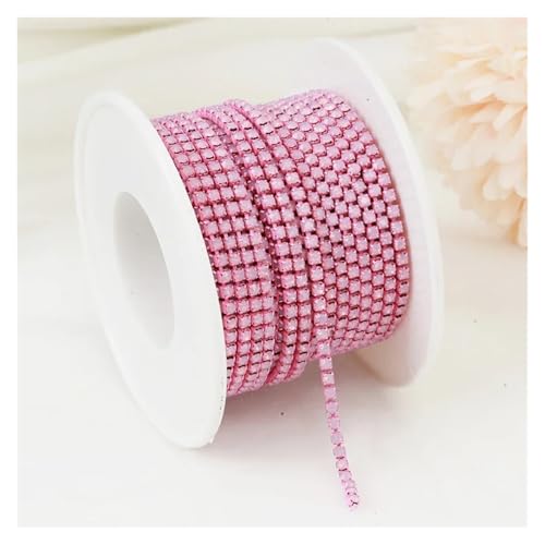 LXHZSY Strassband 2mm 1 Yard Rosa/Grün/Blau Opalglas Strass Cup Kette Glitter Kristall Strass Trim for DIY Hochzeit Kleid Dekoration(Pink Opal,SS6(2mm)-10yards) von LXHZSY