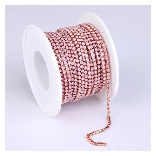 LXHZSY Strassband 2mm 1 Yard Rosa/Grün/Blau Opalglas Strass Cup Kette Glitter Kristall Strass Trim for DIY Hochzeit Kleid Dekoration(Rose Gold Pink Opal,SS6(2mm)-10yards) von LXHZSY