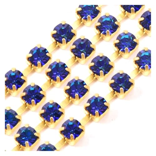 LXHZSY Strassband Glitzernde Glas-Strasssteine, Kristall-Bohrkette, Strass, goldene Basis, spärliche Krallen-Strasssteine, Cup-Kette for Heimwerker(Bermuda Blue,SS12-1Yard) von LXHZSY