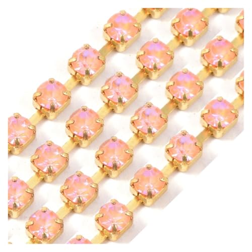 LXHZSY Strassband Glitzernde Glas-Strasssteine, Kristall-Bohrkette, Strass, goldene Basis, spärliche Krallen-Strasssteine, Cup-Kette for Heimwerker(Lt.Peach MKL,SS12-1Yard) von LXHZSY