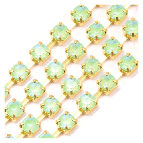 LXHZSY Strassband Glitzernde Glas-Strasssteine, Kristall-Bohrkette, Strass, goldene Basis, spärliche Krallen-Strasssteine, Cup-Kette for Heimwerker(Peridot MKL,SS8.5-1Yard) von LXHZSY