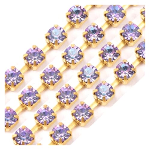 LXHZSY Strassband Glitzernde Glas-Strasssteine, Kristall-Bohrkette, Strass, goldene Basis, spärliche Krallen-Strasssteine, Cup-Kette for Heimwerker(Vitrail Light,SS6.5-1Yard) von LXHZSY