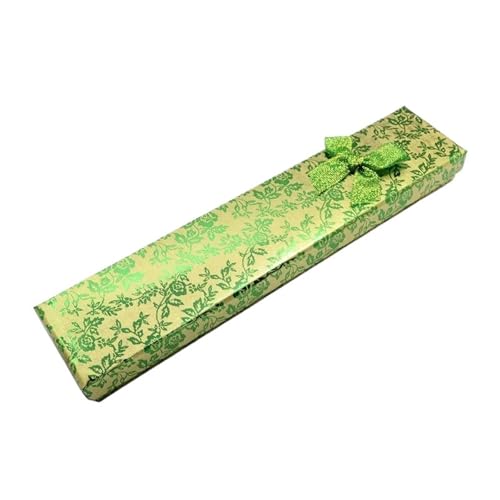 Schmuck Geschenkbox 12 Stück rechteckige Schleife aus Pappe, lange Halskette/Schmuck/Geschenk/Anhänger, Papierboxen for Armreifen oder Armbänder mit Schwamm, 215 x 47 x 24 mm(Green 12pcs 215x43x24mm) von LXHZSY