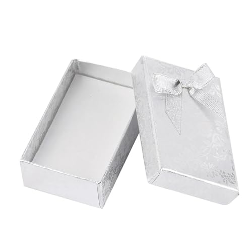 Schmuck Geschenkbox 12 Stück rechteckige Schleife aus Pappe, lange Halskette/Schmuck/Geschenk/Anhänger, Papierboxen for Armreifen oder Armbänder mit Schwamm, 215 x 47 x 24 mm(White 24pcs 83x53x27mm) von LXHZSY