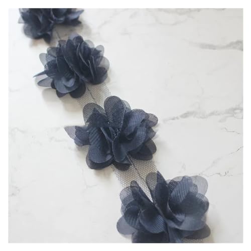 Spitzenapplikation 24 Stück Blumenapplikationen (2 Yards) aus 3D-Chiffon-Spitzenaufnäher, Spitzenbesatz, DIY, Brautschleier, Schuhe, Hochzeit, Kinderkleidung, Stoffzubehör(Black blue) von LXHZSY