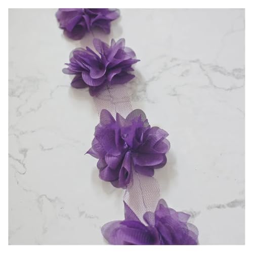 Spitzenapplikation 24 Stück Blumenapplikationen (2 Yards) aus 3D-Chiffon-Spitzenaufnäher, Spitzenbesatz, DIY, Brautschleier, Schuhe, Hochzeit, Kinderkleidung, Stoffzubehör(Dark purple) von LXHZSY