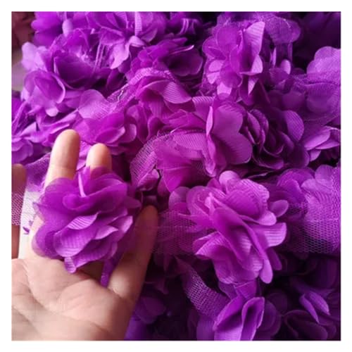 Spitzenapplikation 24 Stück Blumenapplikationen (2 Yards) aus 3D-Chiffon-Spitzenaufnäher, Spitzenbesatz, DIY, Brautschleier, Schuhe, Hochzeit, Kinderkleidung, Stoffzubehör(Deep purple) von LXHZSY
