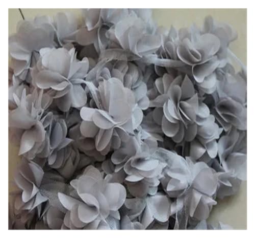Spitzenapplikation 24 Stück Blumenapplikationen (2 Yards) aus 3D-Chiffon-Spitzenaufnäher, Spitzenbesatz, DIY, Brautschleier, Schuhe, Hochzeit, Kinderkleidung, Stoffzubehör(Gray) von LXHZSY