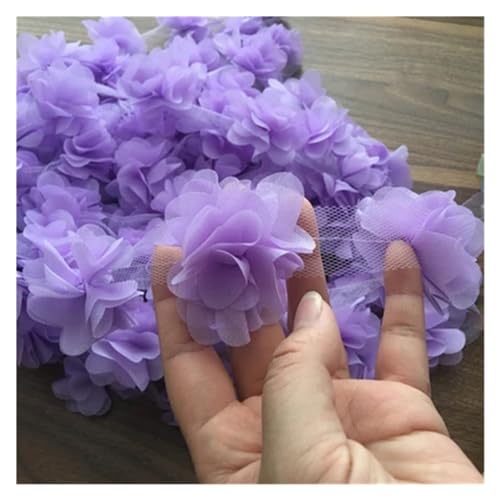 Spitzenapplikation 24 Stück Blumenapplikationen (2 Yards) aus 3D-Chiffon-Spitzenaufnäher, Spitzenbesatz, DIY, Brautschleier, Schuhe, Hochzeit, Kinderkleidung, Stoffzubehör(Light purple) von LXHZSY