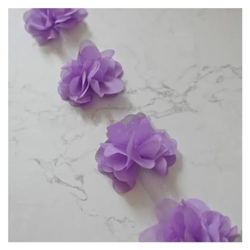 Spitzenapplikation 24 Stück Blumenapplikationen (2 Yards) aus 3D-Chiffon-Spitzenaufnäher, Spitzenbesatz, DIY, Brautschleier, Schuhe, Hochzeit, Kinderkleidung, Stoffzubehör(Purple) von LXHZSY