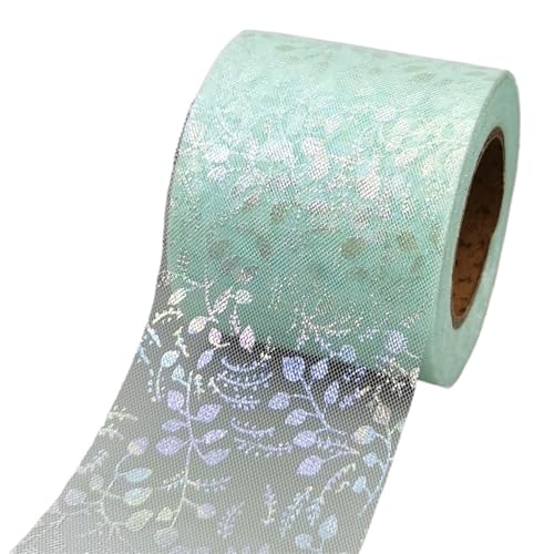 Tüll 6 cm 22 Meter Tüllrollen, schillernde Blumenranke, Gaze, Netz, Organzaband, Band für DIY, Prinzessinnen-Haarspange, Schleife, Blumenstrauß, Kuchenaufsatz (Blau) von LXHZSY