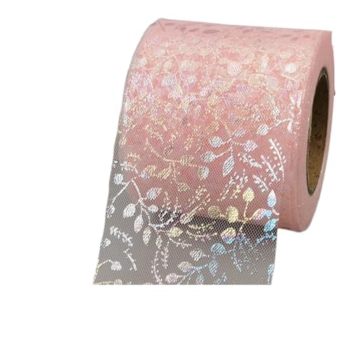 Tüll 6 cm 22 Meter Tüllrollen, schillernde Blumenranke, Gaze, Netz, Organzaband, Band für DIY, Prinzessinnen-Haarspange, Schleife, Blumenstrauß, Kuchenaufsatz (Candy Pink) von LXHZSY