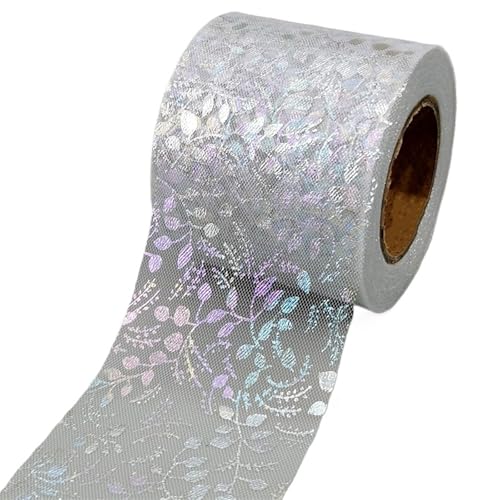 Tüll 6 cm 22 Meter Tüllrollen, schillernde Blumenranke, Gaze, Netz, Organzaband, Band für DIY, Prinzessinnen-Haarspange, Schleife, Blumenstrauß, Kuchenaufsatz (Silber) von LXHZSY