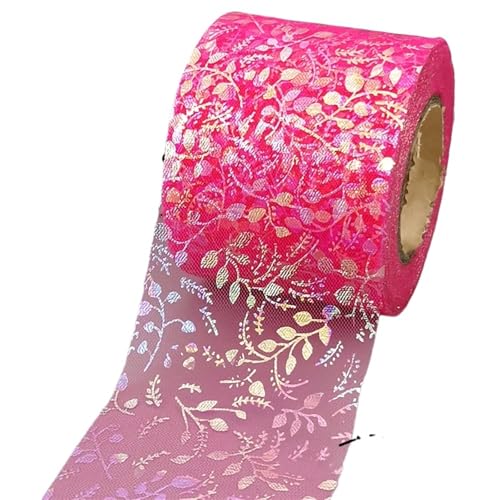 Tüll 6 cm 22 Meter Tüllrollen, schillernde Blumenranke, Gaze, Netz, Organzaband, Band für DIY, Prinzessinnen-Haarspange, Schleife, Blumenstrauß, Tortenaufsatz (Fuchsia) von LXHZSY