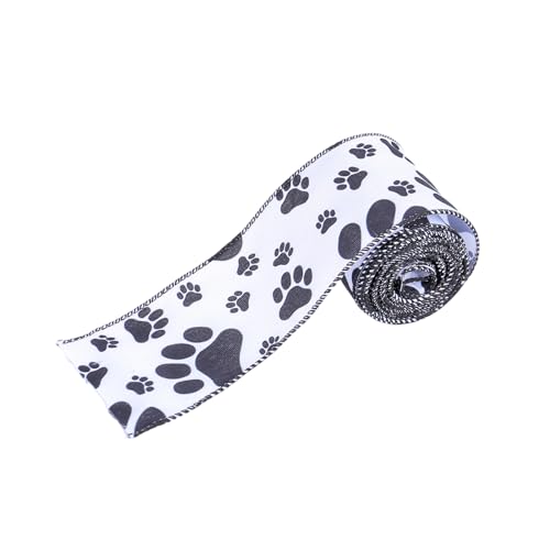 LXJLXD Hundeband mit Pfotenabdruck, 6,3 cm, Hundeknochen, Drahtkante, Band für Haustierkranz, Schleifen, Willkommenskranz von LXJLXD