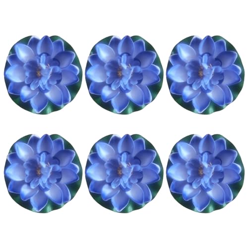 LXJLXD Künstliche schwimmende Blumen mit Blättern für Gartenteich-Dekorationen, 10 cm, realistische schwimmende Blumen, Blau, 6 Stück von LXJLXD