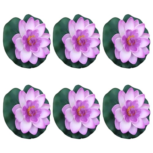 LXJLXD Künstliche schwimmende Blumen mit Blättern für Gartenteich-Dekorationen, 10 cm, realistische schwimmende Blumen (Hellviolett), 6 Stück von LXJLXD