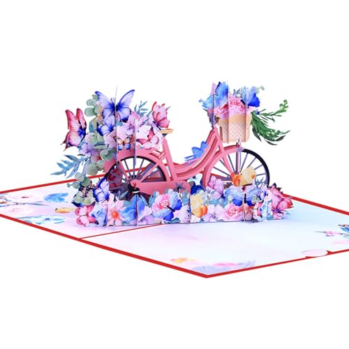 LXJLXD Stilvolle 3D-Grußkarte mit Schmetterlingen und Blumenfahrrädern, handgefertigtes Papier, für Festivalwünsche von LXJLXD