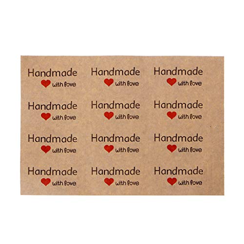 Quadratische Aufkleber mit Aufschrift "Handmade with Love", selbstklebend, Kraftpapier mit roten Herzen, dekorative Versiegelungsaufkleber, 12 Stück von LXJLXD