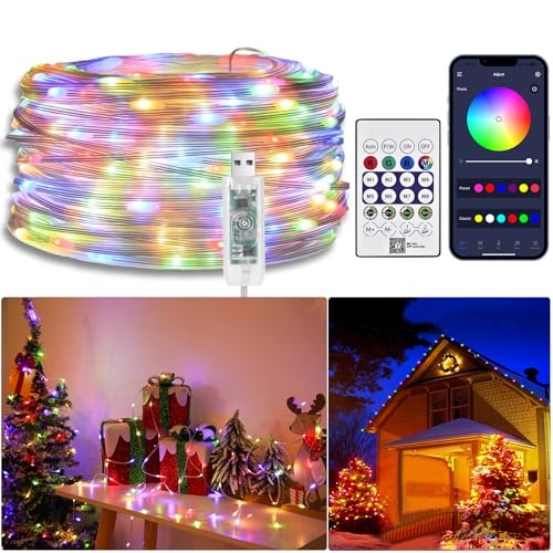 20M RGBIC Lichterkette mit Farbwechsel, Wasserdichte LED Lichterketten mit IR Fernbedienung & APP, USB Musiksynchronisations LED Lichtschlauch, Flexibles LED Lights für Garten,Balkon,Weihnachten,Party von LXLQZXW