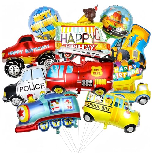 Bagger Ballon Geburtstag, 10 Stück Auto Geburtstag Folienballon, Geburtstags Party Ballons, Folienballon Truck, Party Deko Geburtstag Fahrzeuge, für Thema Party Dekorationen von LXONTSG